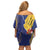 Barbados Coat Of Arms Off Shoulder Short Dress With Dwarf Poinciana Flowers - Wonder Print Shop