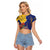 Barbados Coat Of Arms Raglan Cropped T Shirt With Dwarf Poinciana Flowers - Wonder Print Shop