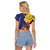 Barbados Coat Of Arms Raglan Cropped T Shirt With Dwarf Poinciana Flowers - Wonder Print Shop