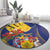 Barbados Coat Of Arms Round Carpet With Dwarf Poinciana Flowers