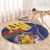 Barbados Coat Of Arms Round Carpet With Dwarf Poinciana Flowers