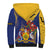 Barbados Coat Of Arms Sherpa Hoodie With Dwarf Poinciana Flowers - Wonder Print Shop