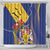 Barbados Coat Of Arms Shower Curtain With Dwarf Poinciana Flowers