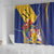 Barbados Coat Of Arms Shower Curtain With Dwarf Poinciana Flowers