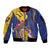 Barbados Coat Of Arms Sleeve Zip Bomber Jacket With Dwarf Poinciana Flowers - Wonder Print Shop