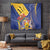 Barbados Coat Of Arms Tapestry With Dwarf Poinciana Flowers