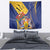 Barbados Coat Of Arms Tapestry With Dwarf Poinciana Flowers