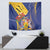 Barbados Coat Of Arms Tapestry With Dwarf Poinciana Flowers