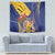 Barbados Coat Of Arms Tapestry With Dwarf Poinciana Flowers