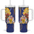 Barbados Coat Of Arms Tumbler With Handle With Dwarf Poinciana Flowers - Wonder Print Shop