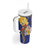 Barbados Coat Of Arms Tumbler With Handle With Dwarf Poinciana Flowers - Wonder Print Shop