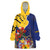 Barbados Coat Of Arms Wearable Blanket Hoodie With Dwarf Poinciana Flowers - Wonder Print Shop