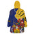 Barbados Coat Of Arms Wearable Blanket Hoodie With Dwarf Poinciana Flowers - Wonder Print Shop