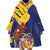 Barbados Coat Of Arms Wearable Blanket Hoodie With Dwarf Poinciana Flowers - Wonder Print Shop