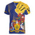 Barbados Coat Of Arms Women V-Neck T-Shirt With Dwarf Poinciana Flowers - Wonder Print Shop