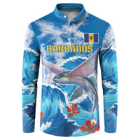 Blue fish and wave button-up sweatshirt with 'BARBADOS' front graphic