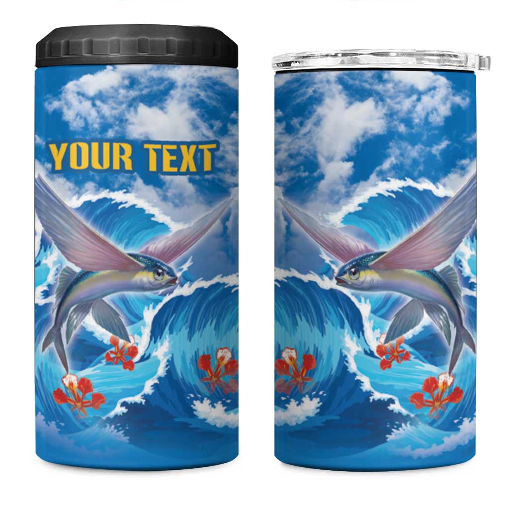 Personalized Barbados Fish Flying 4 in 1 Can Cooler Tumbler With Stormy Sea Wave - Wonder Print Shop