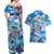 Personalized Barbados Fish Flying Couples Matching Off Shoulder Maxi Dress and Hawaiian Shirt With Stormy Sea Wave - Wonder Print Shop