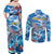 Personalized Barbados Fish Flying Couples Matching Off Shoulder Maxi Dress and Long Sleeve Button Shirt With Stormy Sea Wave - Wonder Print Shop