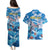 Personalized Barbados Fish Flying Couples Matching Puletasi and Hawaiian Shirt With Stormy Sea Wave - Wonder Print Shop