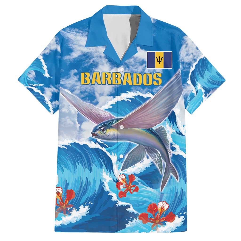 Personalized Barbados Fish Flying Hawaiian Shirt With Stormy Sea Wave - Wonder Print Shop