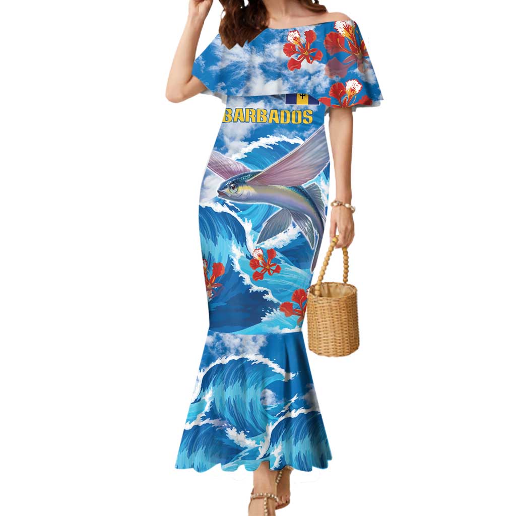 Personalized Barbados Fish Flying Mermaid Dress With Stormy Sea Wave - Wonder Print Shop