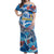 Personalized Barbados Fish Flying Off Shoulder Maxi Dress With Stormy Sea Wave - Wonder Print Shop