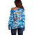 Personalized Barbados Fish Flying Off Shoulder Sweater With Stormy Sea Wave - Wonder Print Shop