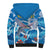 Personalized Barbados Fish Flying Sherpa Hoodie With Stormy Sea Wave - Wonder Print Shop