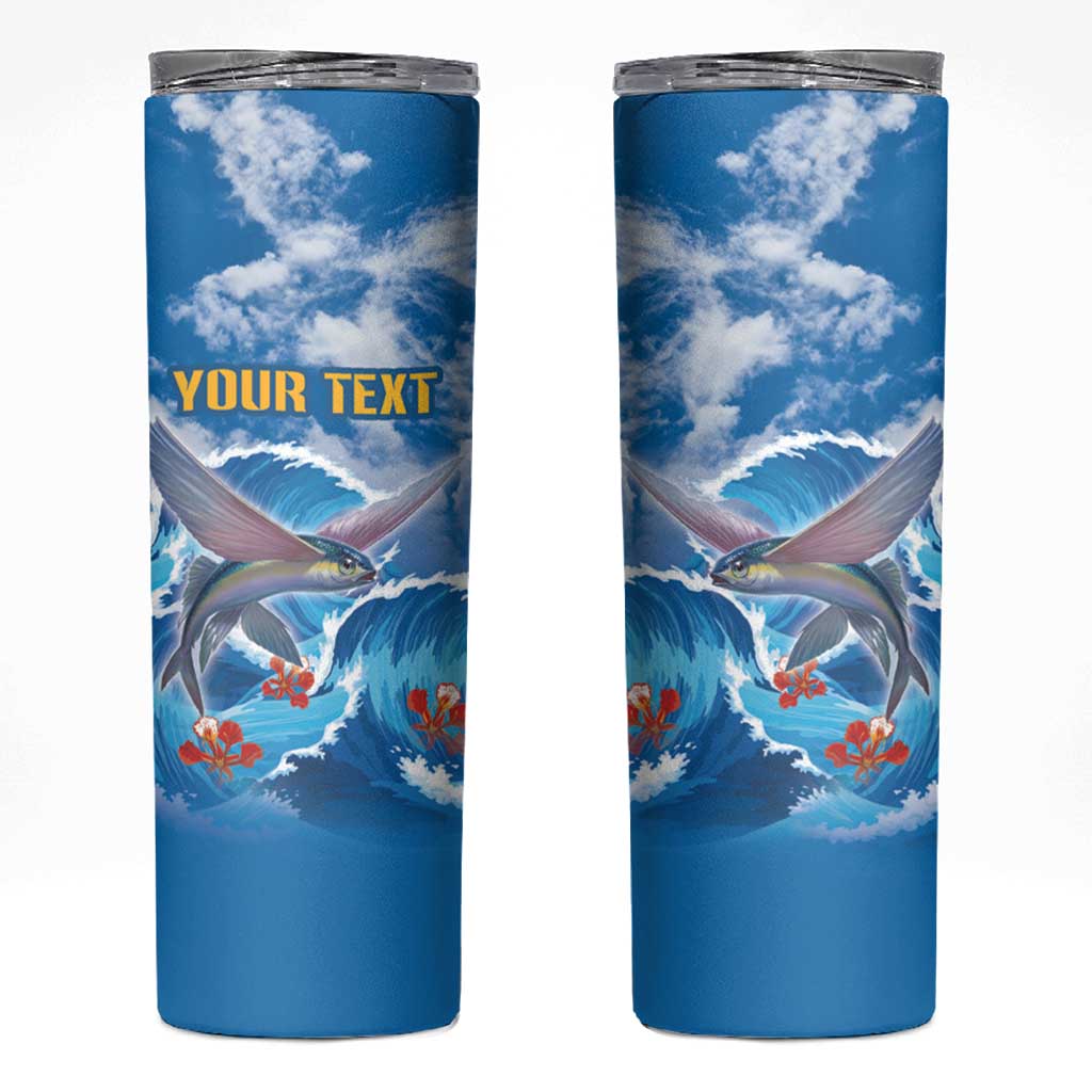 Personalized Barbados Fish Flying Skinny Tumbler With Stormy Sea Wave - Wonder Print Shop