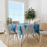 Blue ocean wave tablecloth with fish and floral coral print for dining room table