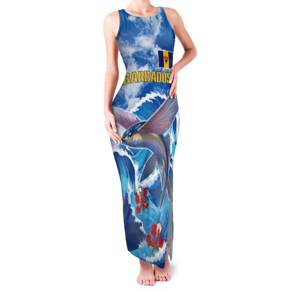 Personalized Barbados Fish Flying Tank Maxi Dress With Stormy Sea Wave - Wonder Print Shop