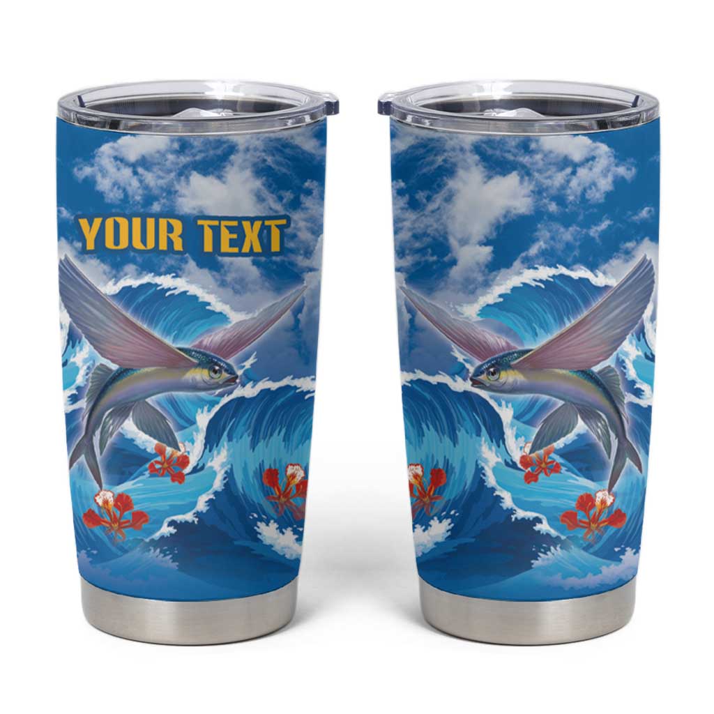 Personalized Barbados Fish Flying Tumbler Cup With Stormy Sea Wave - Wonder Print Shop