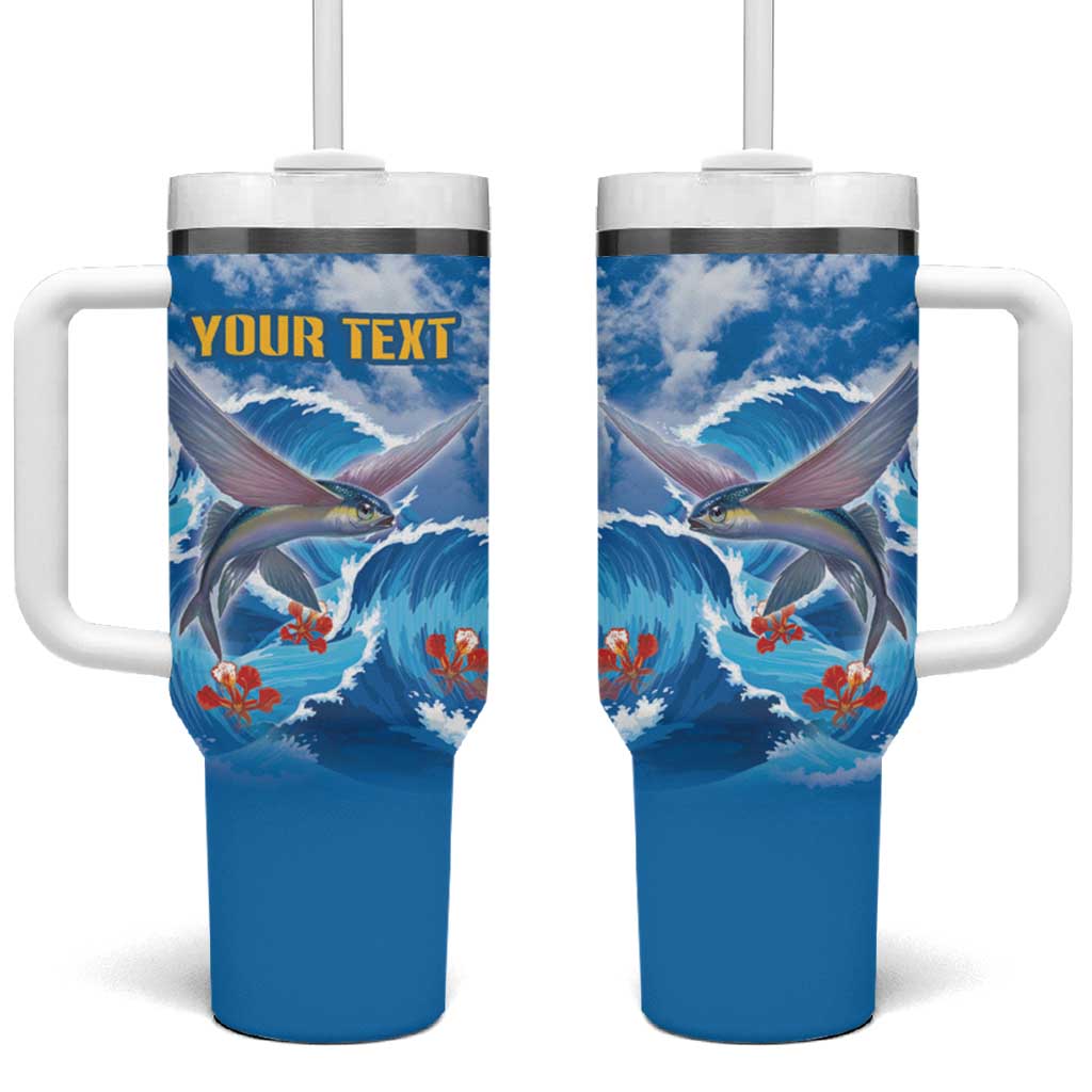 Personalized Barbados Fish Flying Tumbler With Handle With Stormy Sea Wave - Wonder Print Shop