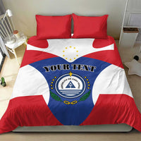 Flag crest duvet cover set with red and white diagonal stripes and “YOUR TEXT”