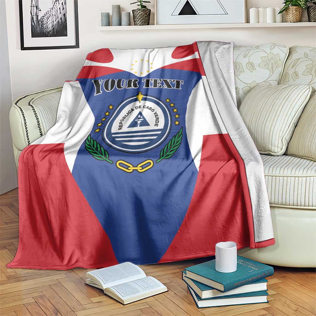 Cape Verde coat of arms blanket with personalized text, red white and blue flag design