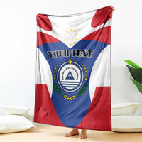 Cape Verde coat of arms blanket with personalized text, draped red white and blue flag graphic