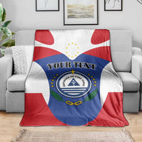 Cape Verde coat of arms blanket with personalized text, red white and blue flag design on sofa
