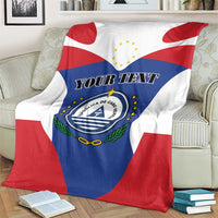 Cape Verde coat of arms blanket with personalized text, red white and blue flag pattern
