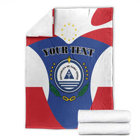 Cape Verde coat of arms blanket with personalized text, red white and blue flag design folded