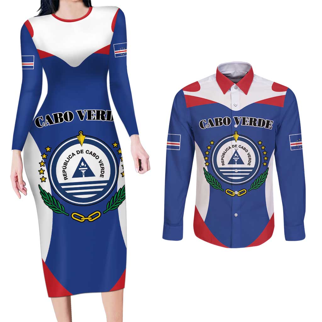 Personalized Cape Verde Coat Of Arms Couples Matching Long Sleeve Bodycon Dress and Long Sleeve Button Shirt Sport Style - Wonder Print Shop