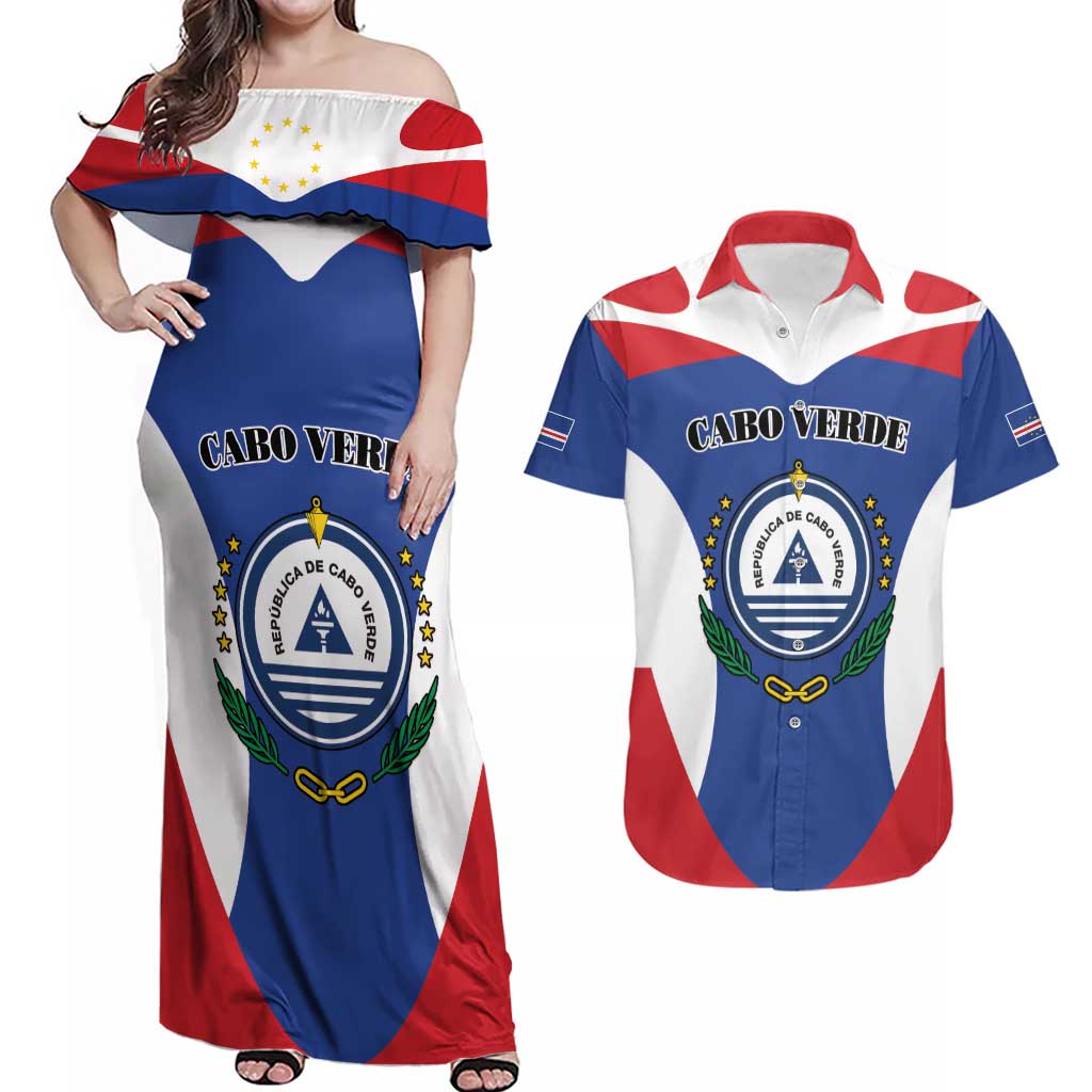 Personalized Cape Verde Coat Of Arms Couples Matching Off Shoulder Maxi Dress and Hawaiian Shirt Sport Style - Wonder Print Shop