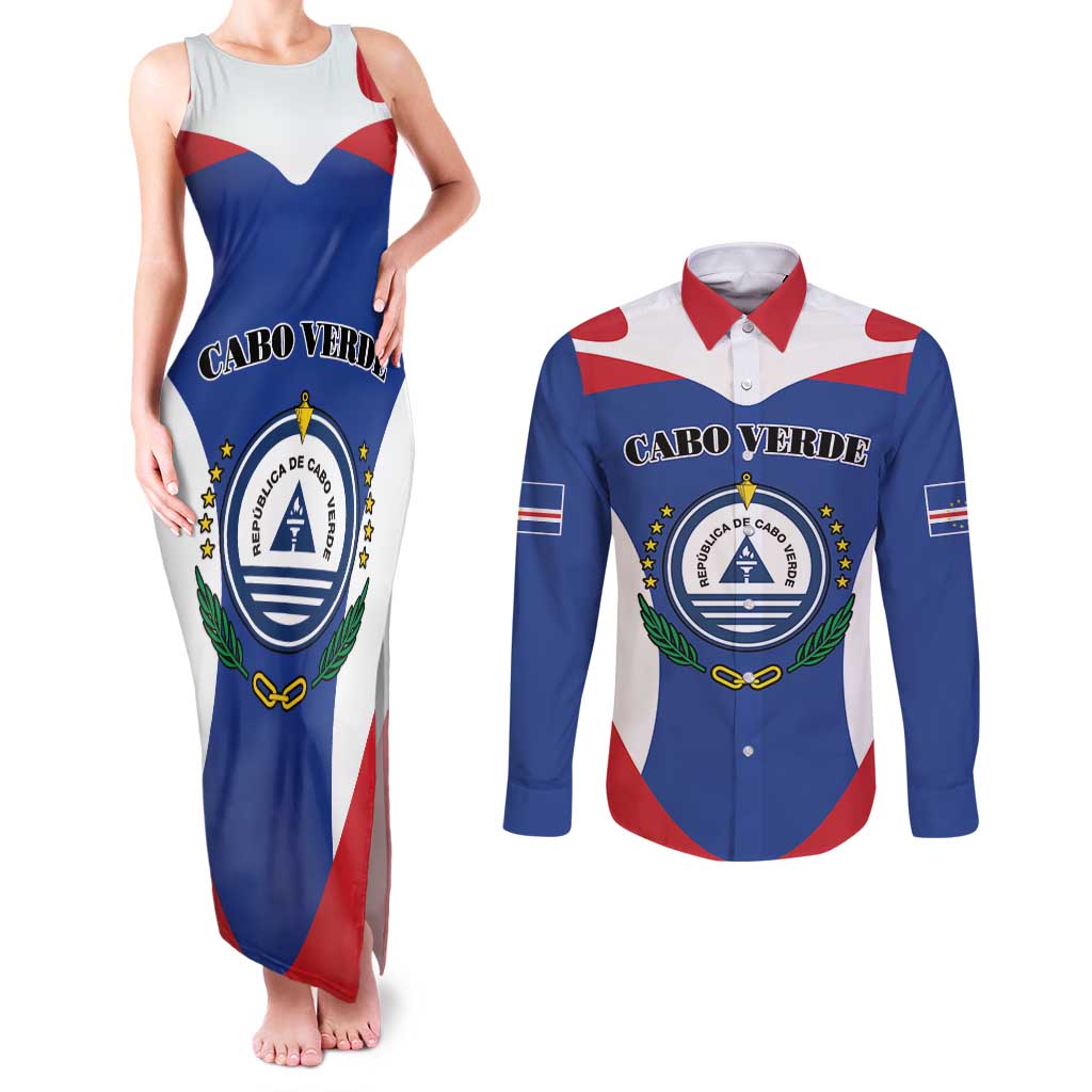 Personalized Cape Verde Coat Of Arms Couples Matching Tank Maxi Dress and Long Sleeve Button Shirt Sport Style - Wonder Print Shop