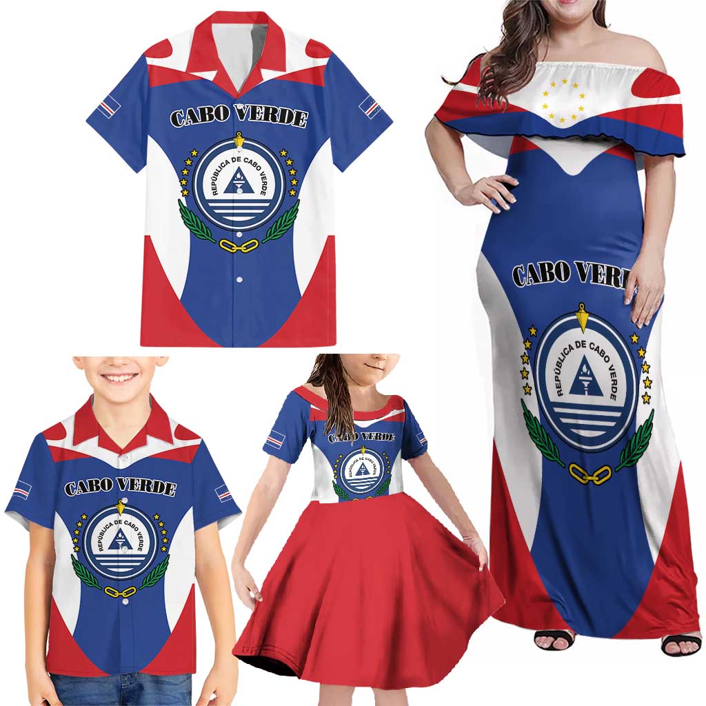 Personalized Cape Verde Coat Of Arms Family Matching Off Shoulder Maxi Dress and Hawaiian Shirt Sport Style - Wonder Print Shop