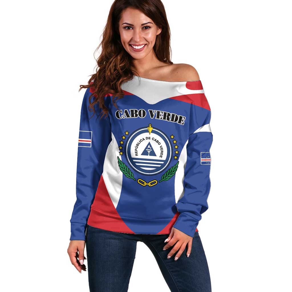 Personalized Cape Verde Coat Of Arms Off Shoulder Sweater Sport Style - Wonder Print Shop