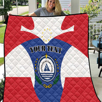 Quilted blanket with Cape Verde flag print, custom text, red white and blue crest