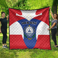Quilted blanket spread out, Cape Verde flag print with custom text and crest