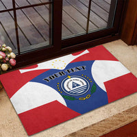 Rubber doormat with Cape Verde coat of arms logo on a flag pattern