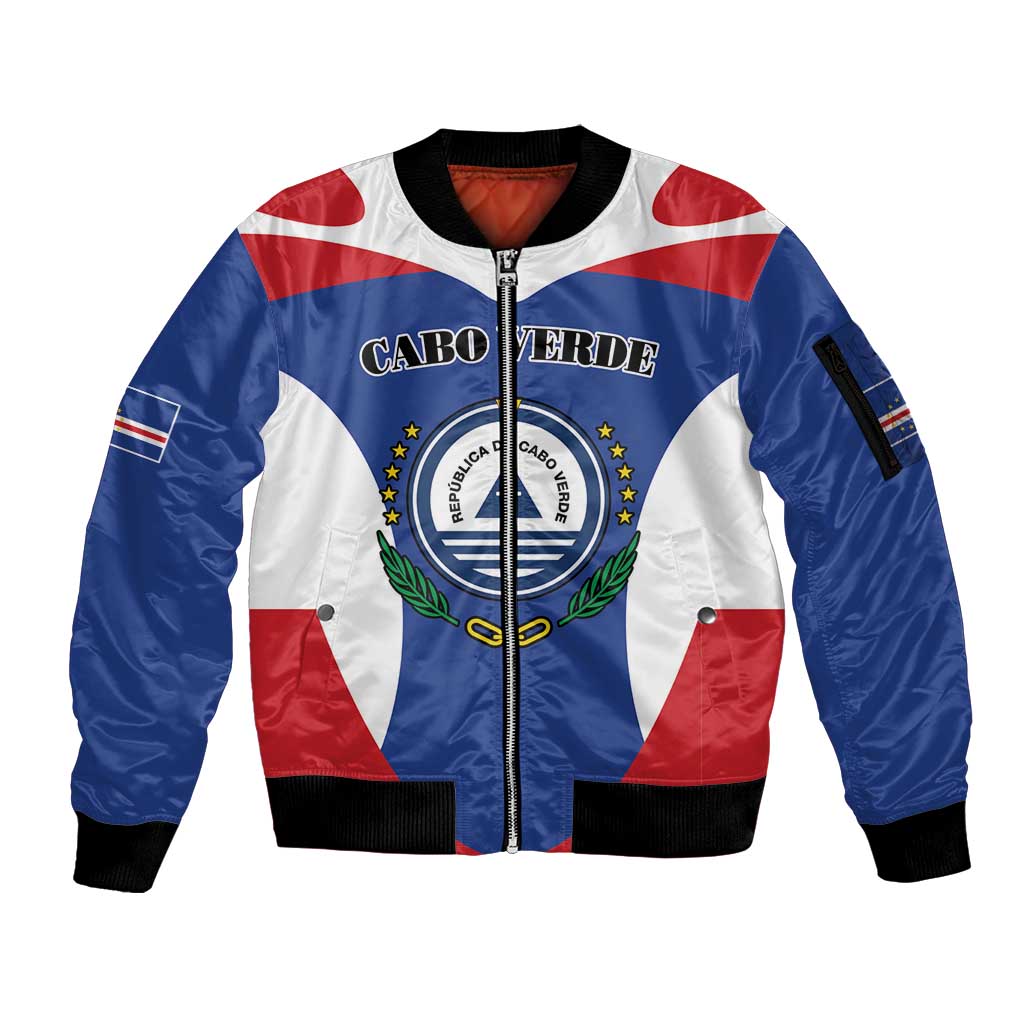 Personalized Cape Verde Coat Of Arms Sleeve Zip Bomber Jacket Sport Style - Wonder Print Shop