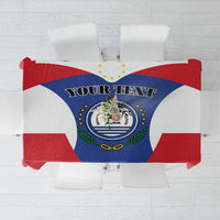 Cape Verde flag-style tablecloth with coat of arms and “YOUR TEXT” center print
